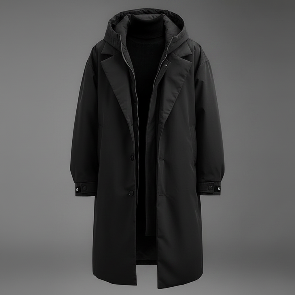 Langer Puffer-Trenchcoat für Herren mit Kapuze | Herrenmantel