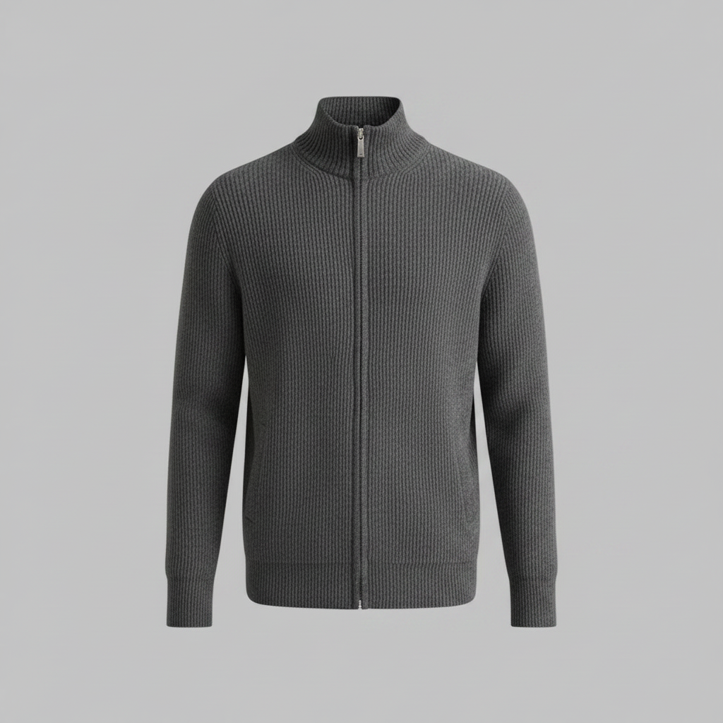 Schwarzer Herren Cardigan | Schmale Passform mit Stehkragen
