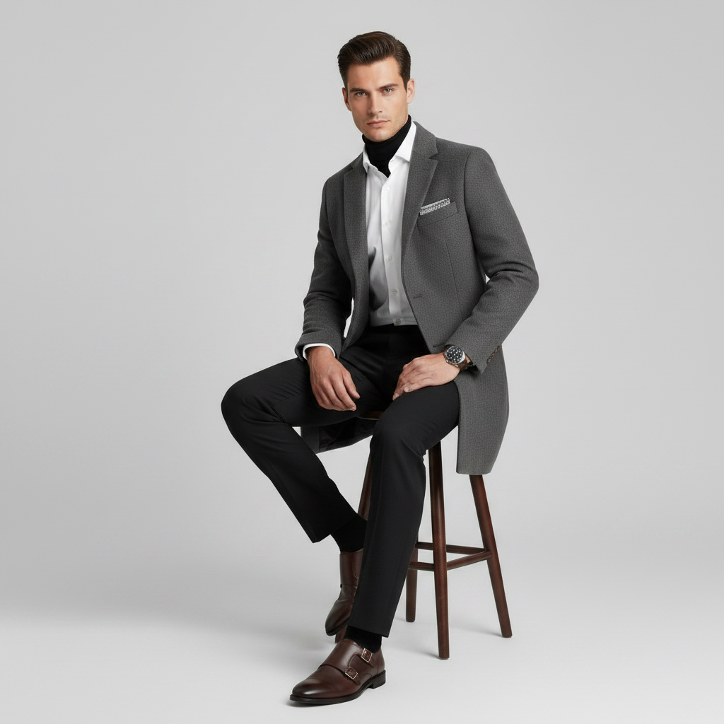 Langer Herrenmantel | Eleganter Schnitt mit fallendem Revers