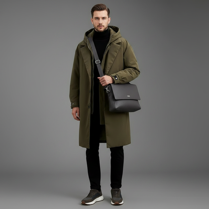 Langer Puffer-Trenchcoat für Herren mit Kapuze | Herrenmantel