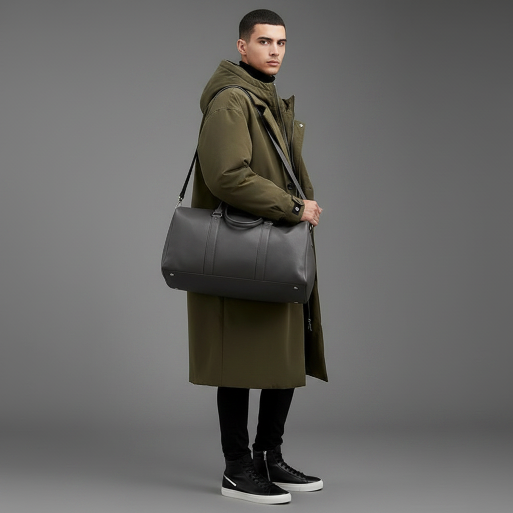 Langer Puffer-Trenchcoat für Herren mit Kapuze | Herrenmantel