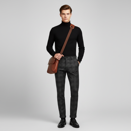 Sascha | Herren Chino-Hose mit Karomuster und Niedriger Taille