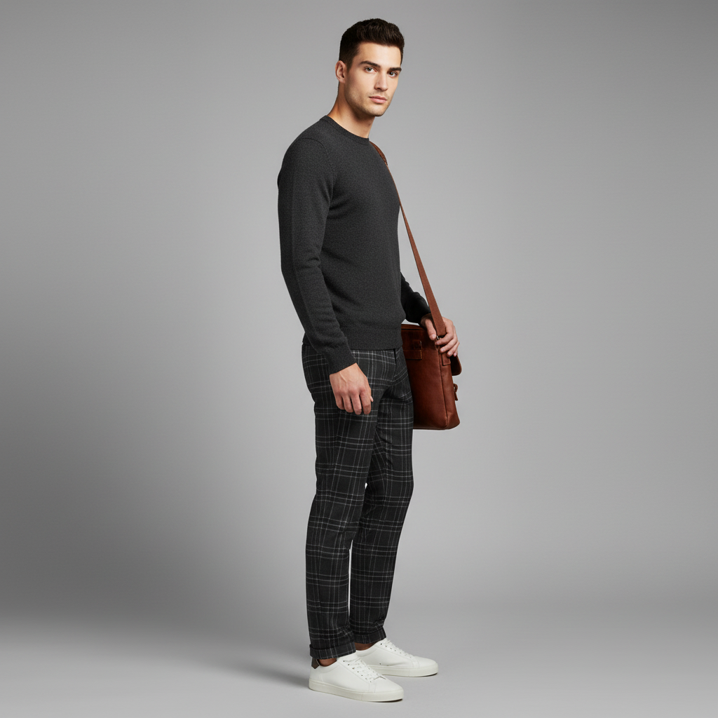 Sascha | Herren Chino-Hose mit Karomuster und Niedriger Taille
