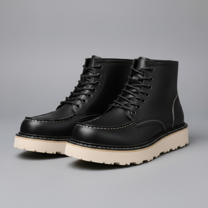 Schwarze Herren Stiefel Leder | Schnürstiefeletten mit Gepolstertem Kragen