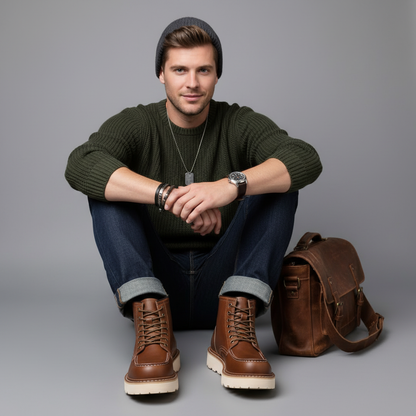 Schwarze Herren Stiefel Leder | Schnürstiefeletten mit Gepolstertem Kragen