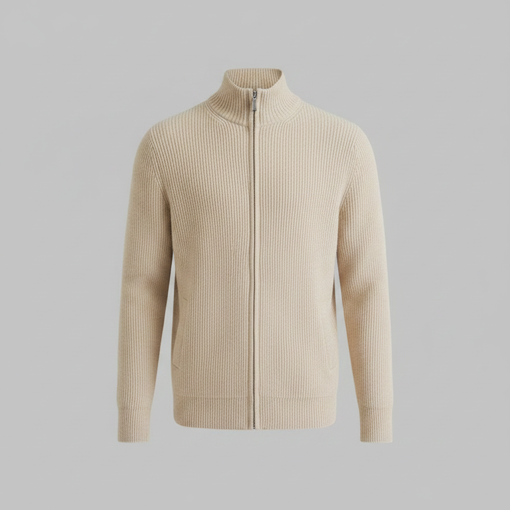 Schwarzer Herren Cardigan | Schmale Passform mit Stehkragen
