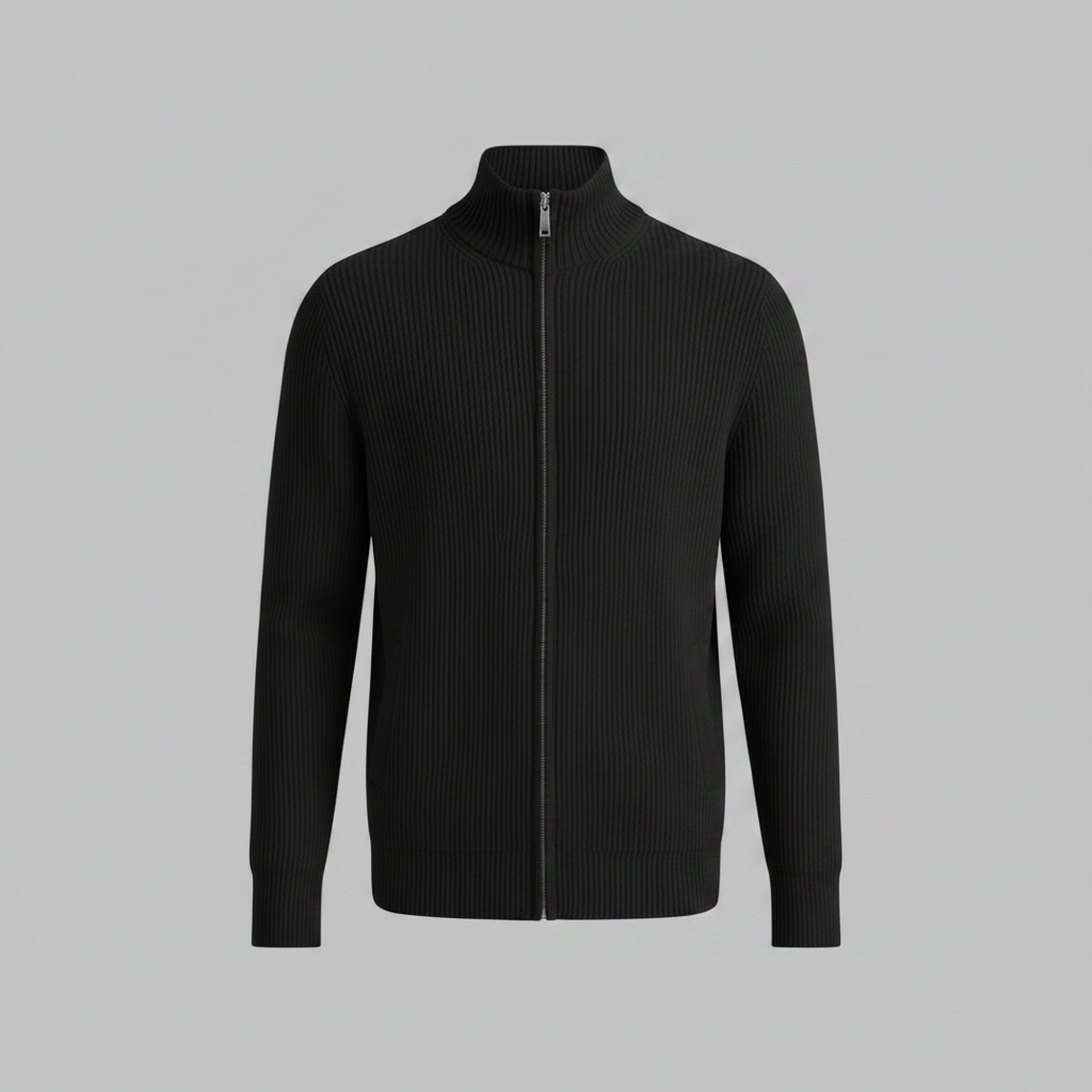 Schwarzer Herren Cardigan | Schmale Passform mit Stehkragen
