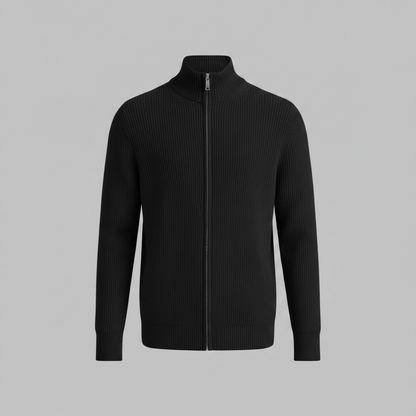 Schwarzer Herren Cardigan | Schmale Passform mit Stehkragen