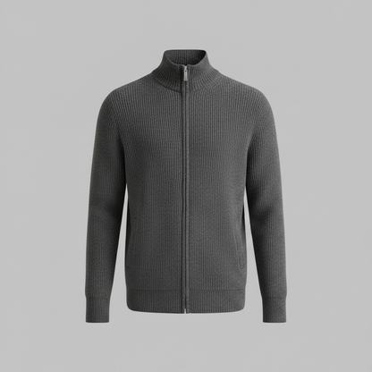 Schwarzer Herren Cardigan | Schmale Passform mit Stehkragen