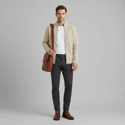 Schwarzer Herren Cardigan | Schmale Passform mit Stehkragen