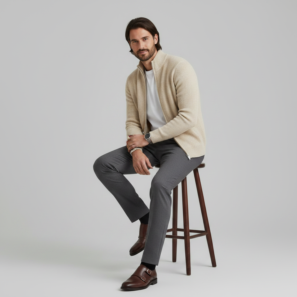 Schwarzer Herren Cardigan | Schmale Passform mit Stehkragen
